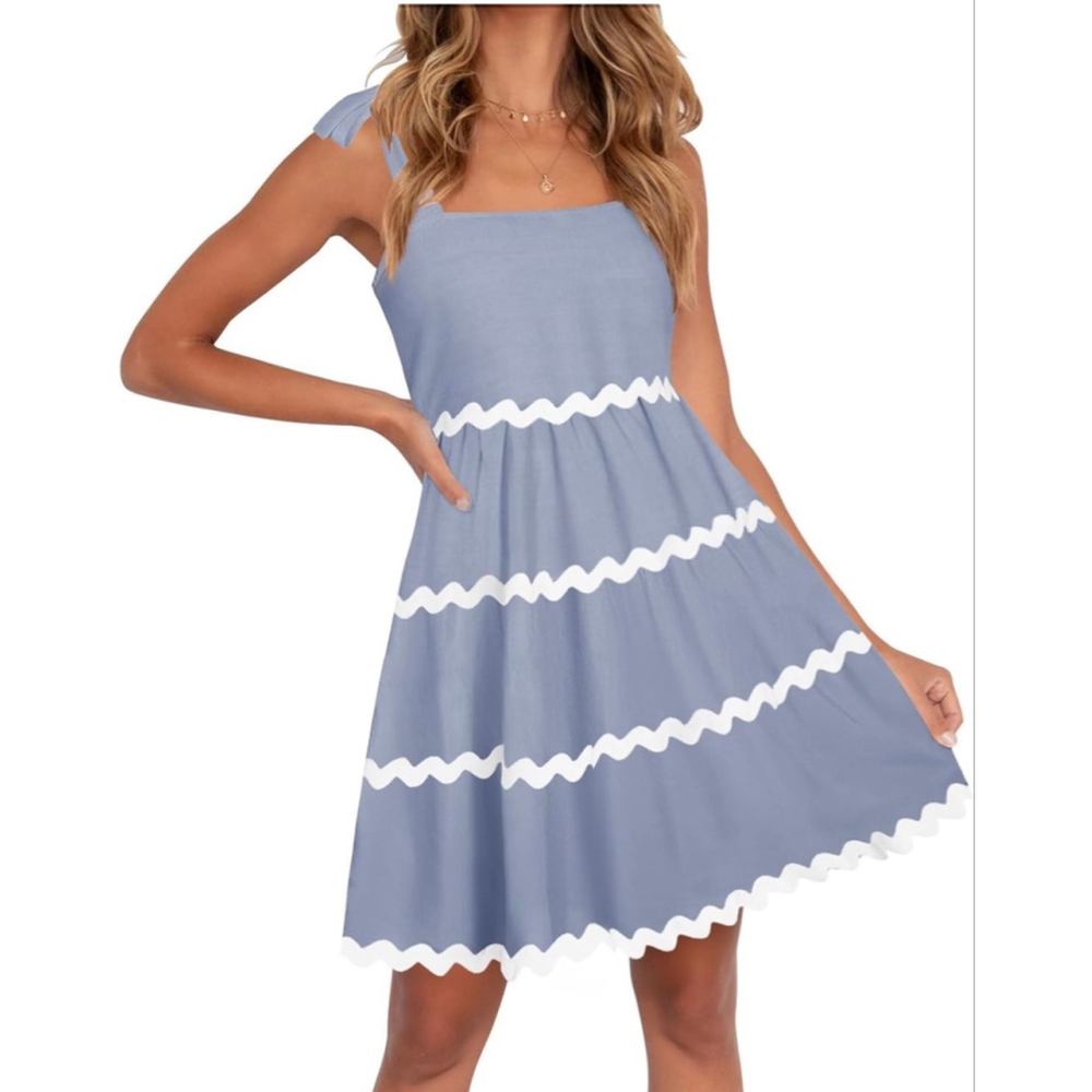 NEW ZESICA Swing Casual Tie Straps Tiered Mini Dress S